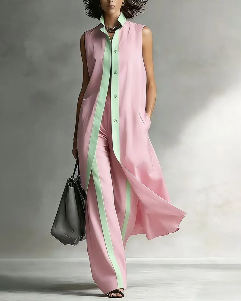 Summer Casual Commuter Sleeveless Maxi Cardigan Pants Set sold by zeagoo product image thumbnail 2