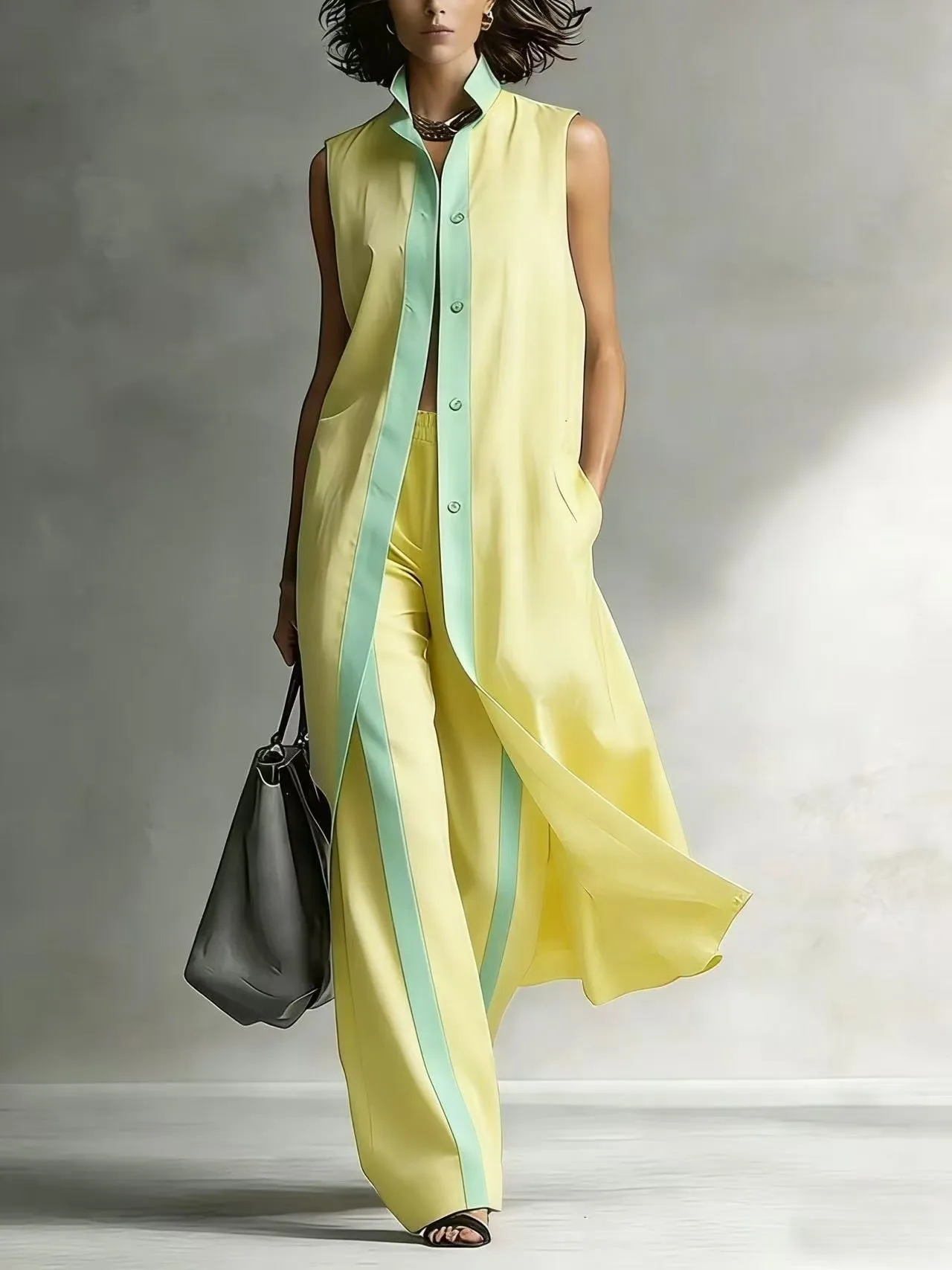 Summer Casual Commuter Sleeveless Maxi Cardigan Pants Set sold by zeagoo product image thumbnail 5