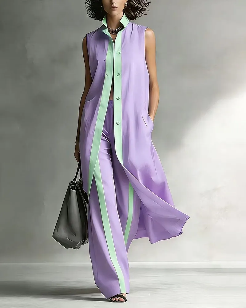 Summer Casual Commuter Sleeveless Maxi Cardigan Pants Set sold by zeagoo product image thumbnail 4