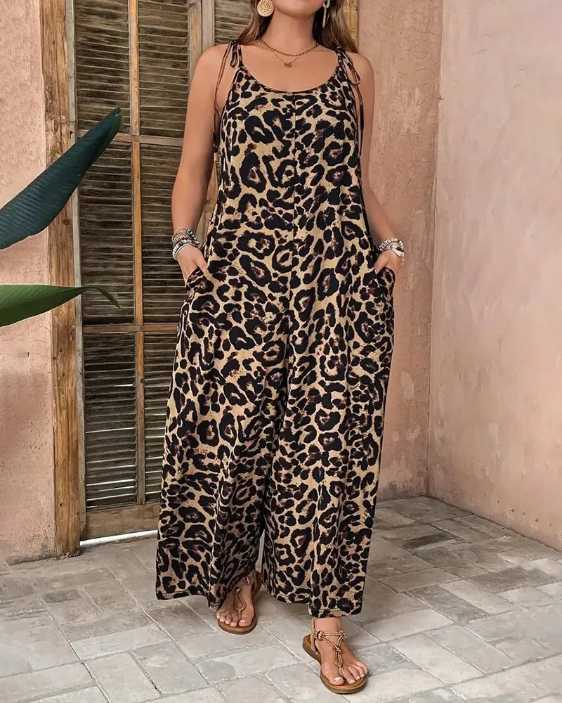 Women's Leopard Print Wide Leg Jumpsuit sold by zeagoo product image thumbnail 3