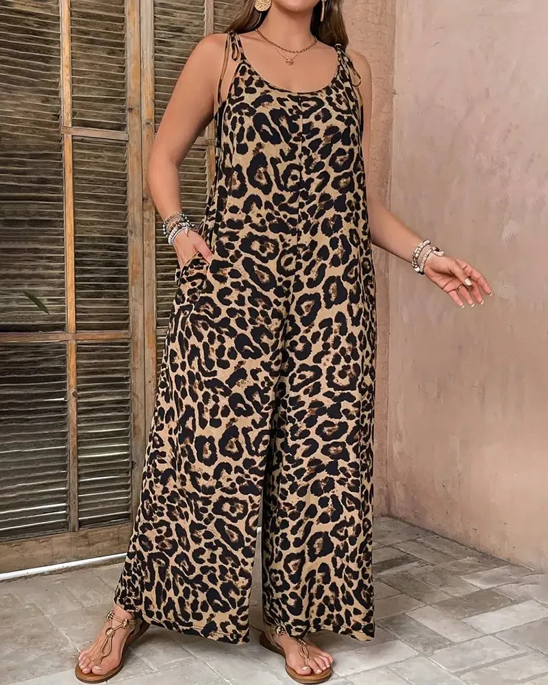Women's Leopard Print Wide Leg Jumpsuit sold by zeagoo product image thumbnail 4