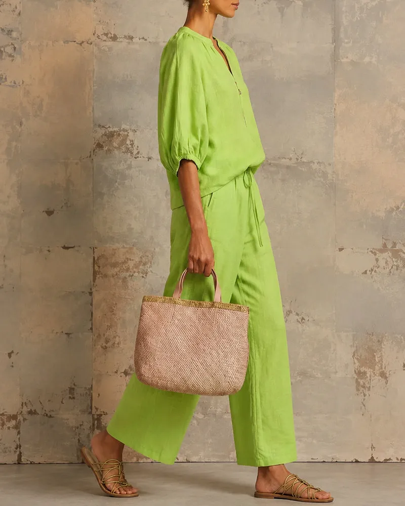 Versatile Casual Zip Front Puff Sleeve Shirt and Pants Set sold by zeagoo product image thumbnail 3