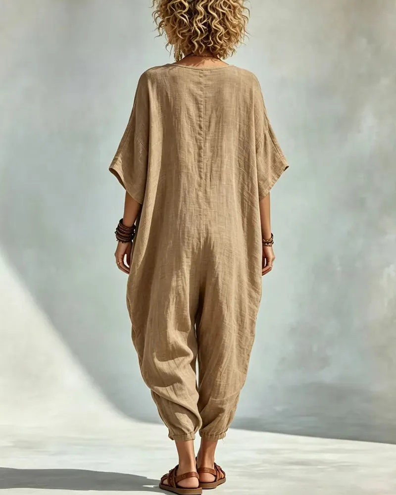 Casual Loose V-Neck Double Pocket Harem Jumpsuit sold by zeagoo product image thumbnail 3