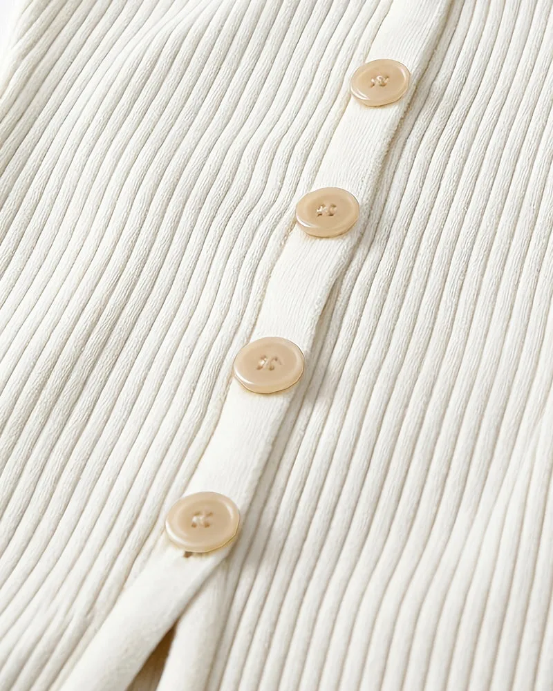 Minimalist Ribbed Knit Slit Design Bodycon Fit Midi Dress sold by zeagoo product image thumbnail 3