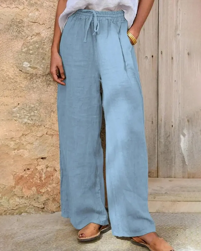 Summer Casual High-Waisted Wide-Leg Pants sold by zeagoo