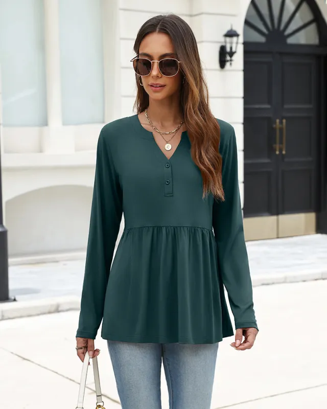 Dressy Casual Pemplu Long Sleeve Henley Shirt (US Only) made by zeagoo