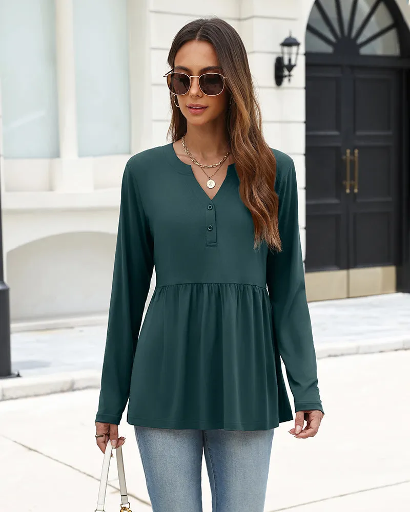 Dressy Casual Pemplu Long Sleeve Henley Shirt (US Only) sold by zeagoo