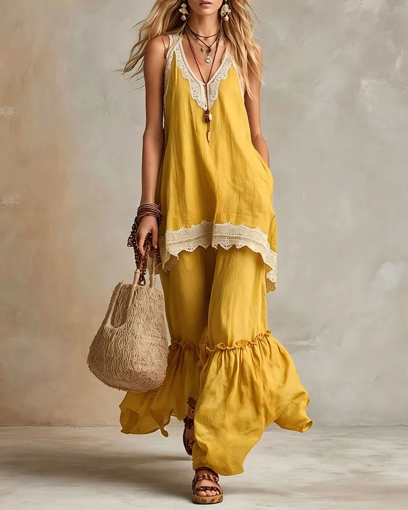 Comfort Loose Lace Trim Sleeveless Matching Set sold by zeagoo product image thumbnail 5