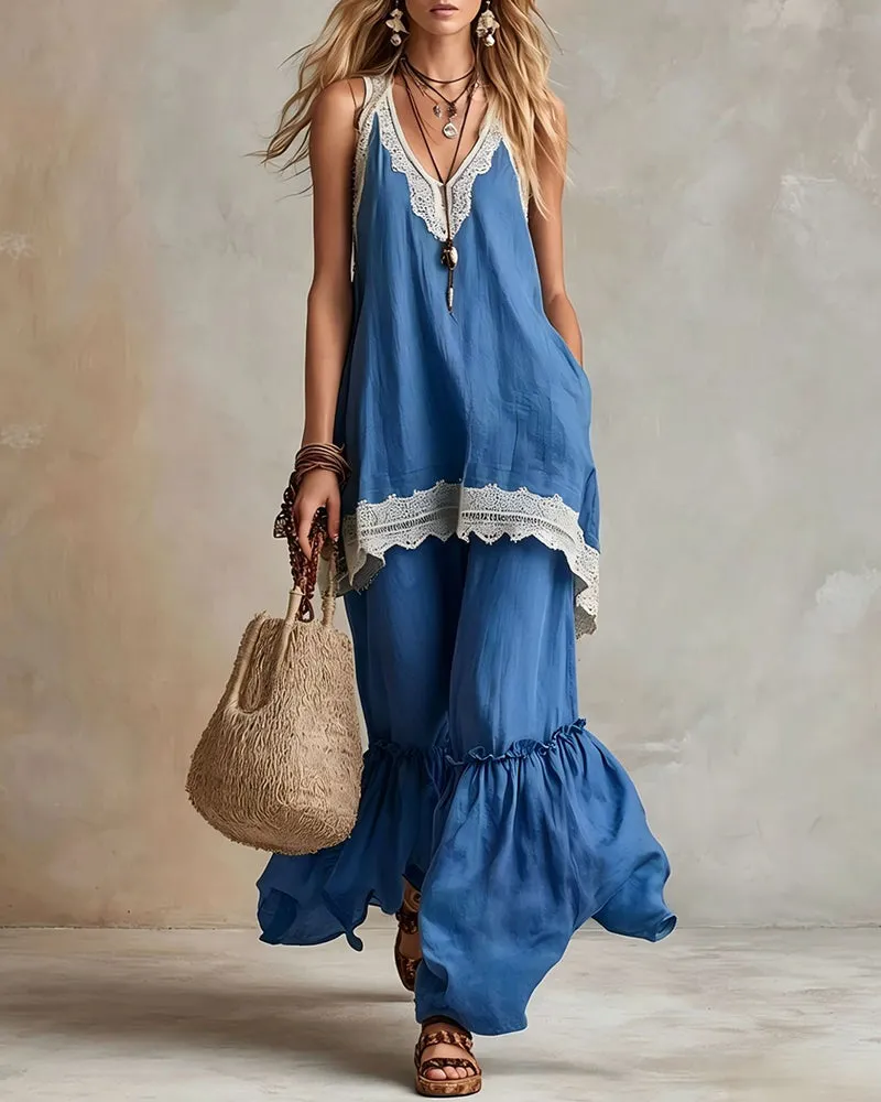 Comfort Loose Lace Trim Sleeveless Matching Set sold by zeagoo product image thumbnail 2