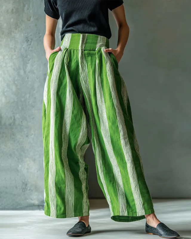 Casual Resort-Style Striped Wide Leg Pants made by zeagoo