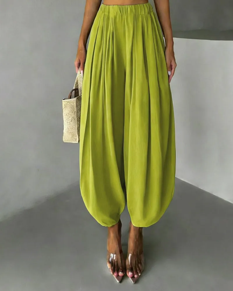 Casual Elastic Waist Pleated Balloon Pants sold by zeagoo product image thumbnail 3