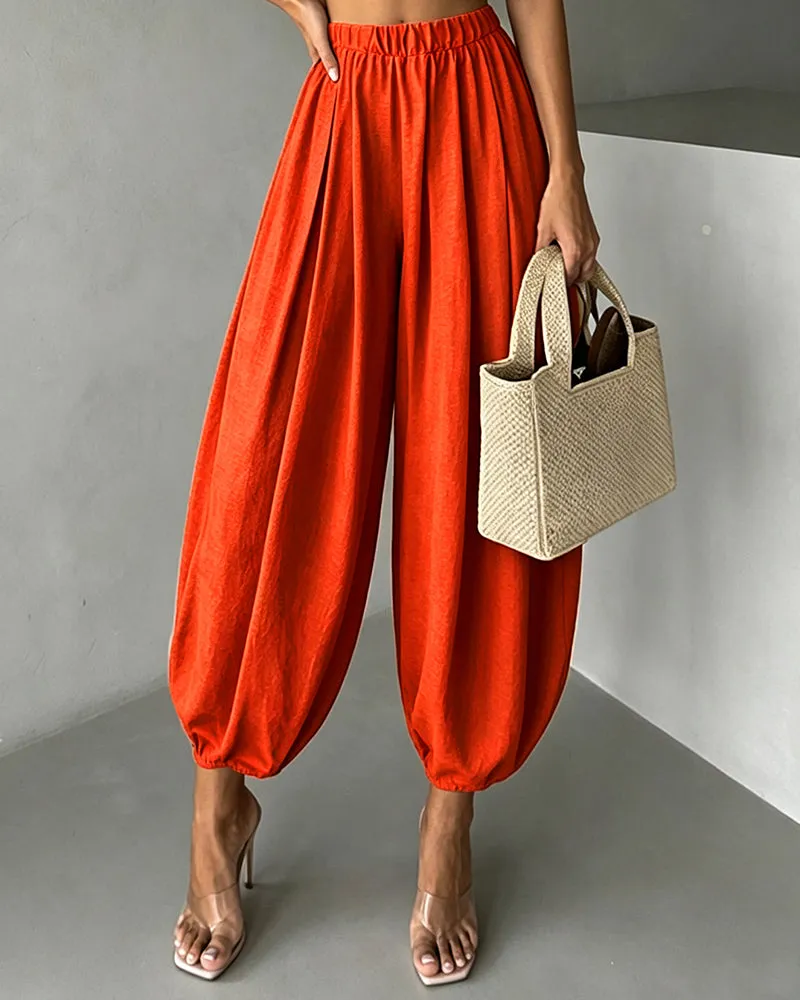 Casual Elastic Waist Pleated Balloon Pants sold by zeagoo product image thumbnail 5