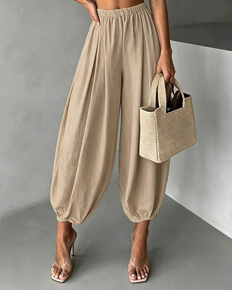 Casual Elastic Waist Pleated Balloon Pants sold by zeagoo product image thumbnail 2