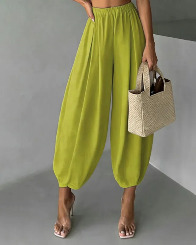 Casual Elastic Waist Pleated Balloon Pants made by zeagoo