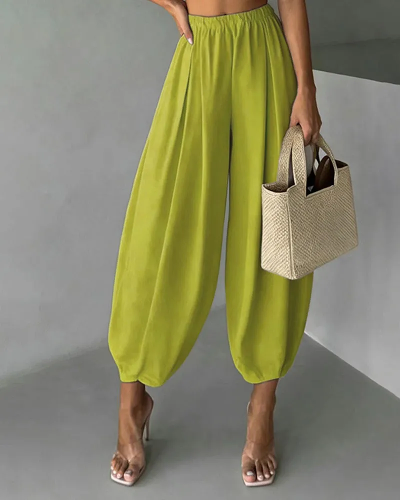 Casual Elastic Waist Pleated Balloon Pants sold by zeagoo