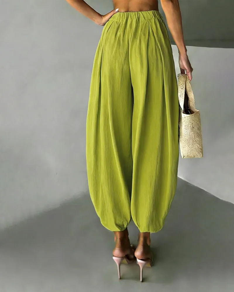 Casual Elastic Waist Pleated Balloon Pants sold by zeagoo product image thumbnail 4