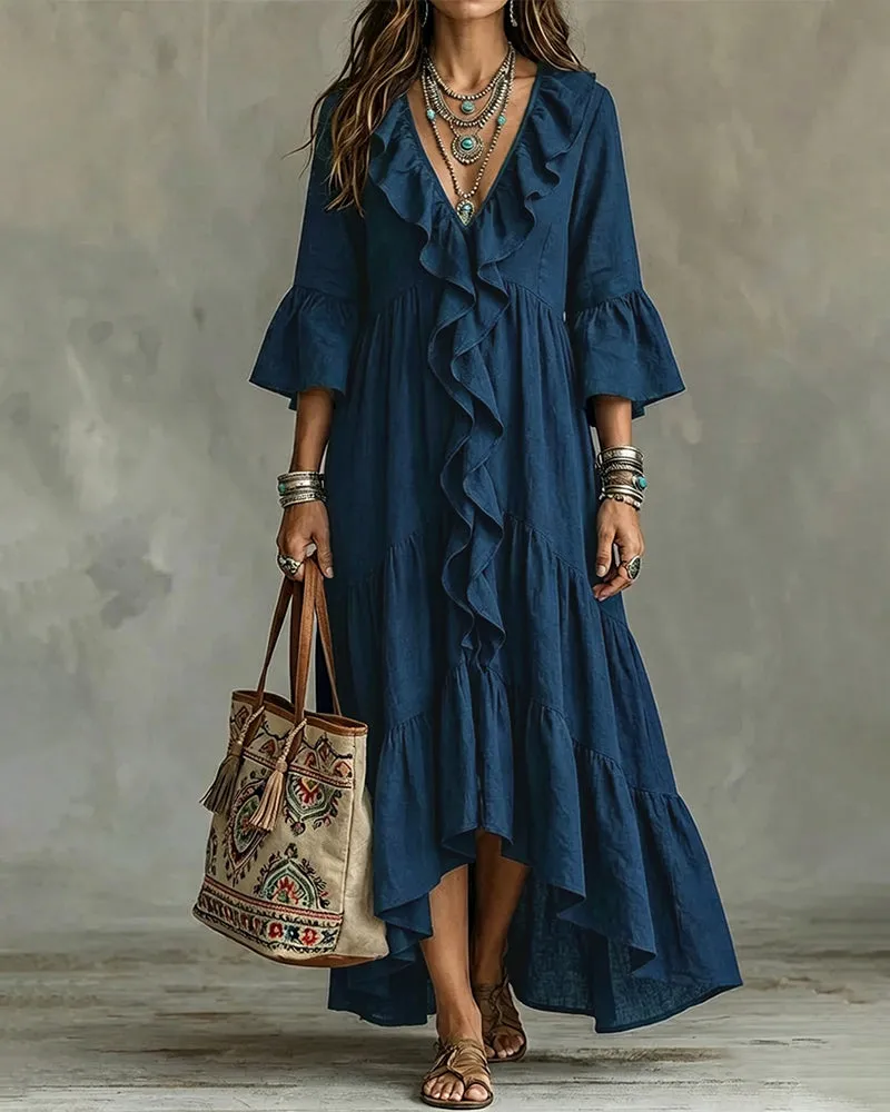 Flowy Vacation Deep V-neck Ruffled Dress sold by zeagoo product image thumbnail 4