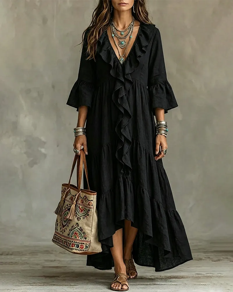 Flowy Vacation Deep V-neck Ruffled Dress sold by zeagoo product image thumbnail 2