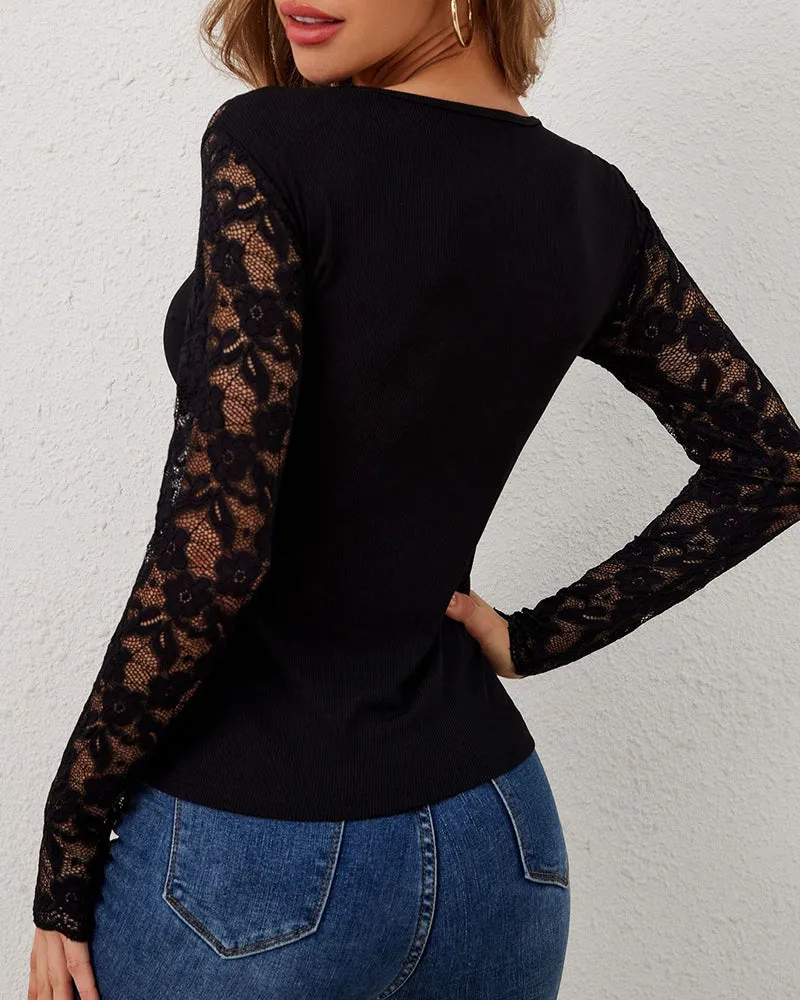 Sexy Delicate Lace Spliced Fitted Top sold by zeagoo product image thumbnail 5