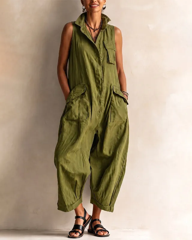 Sleeveless Loose Cargo Jumpsuit made by zeagoo