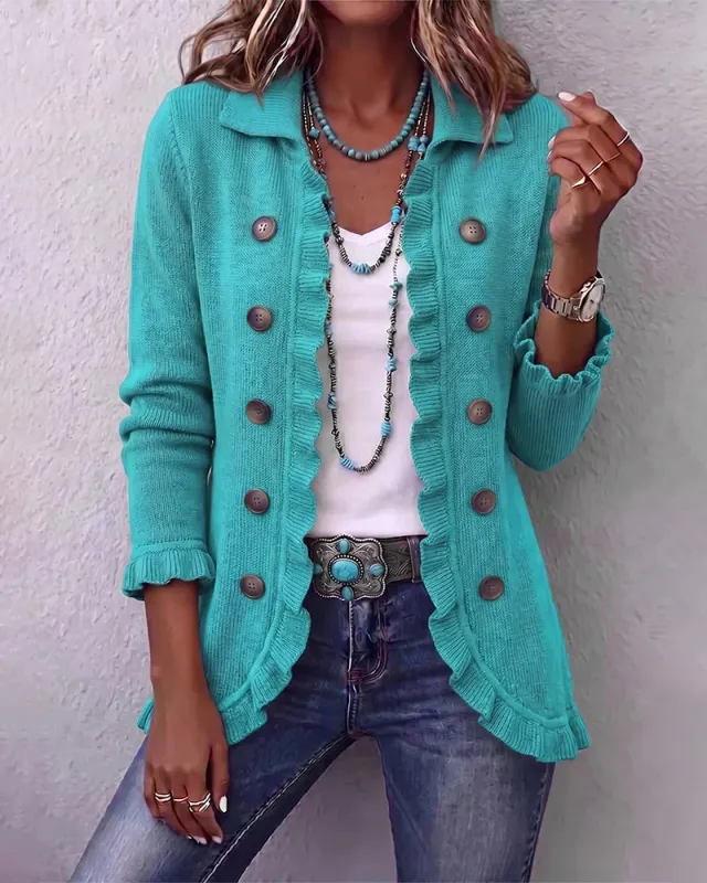 Casual Ruffle Trim Knit Cardigan made by zeagoo