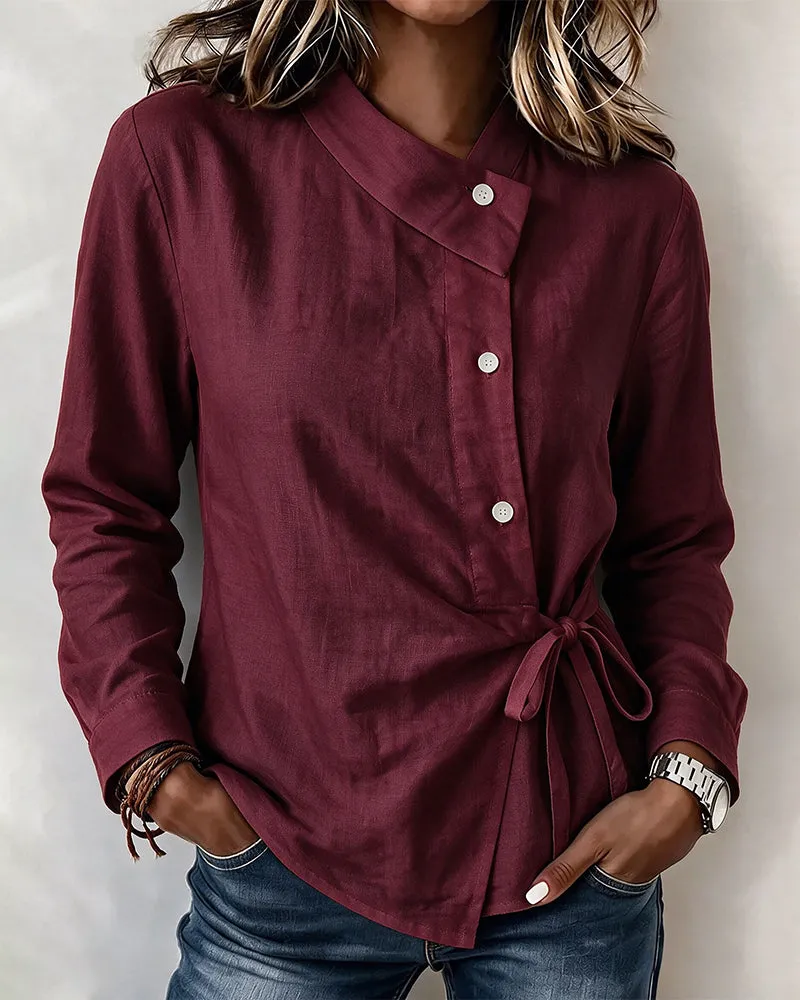 Asymmetric Collar Side Tie Wrap Blouse sold by zeagoo product image thumbnail 5