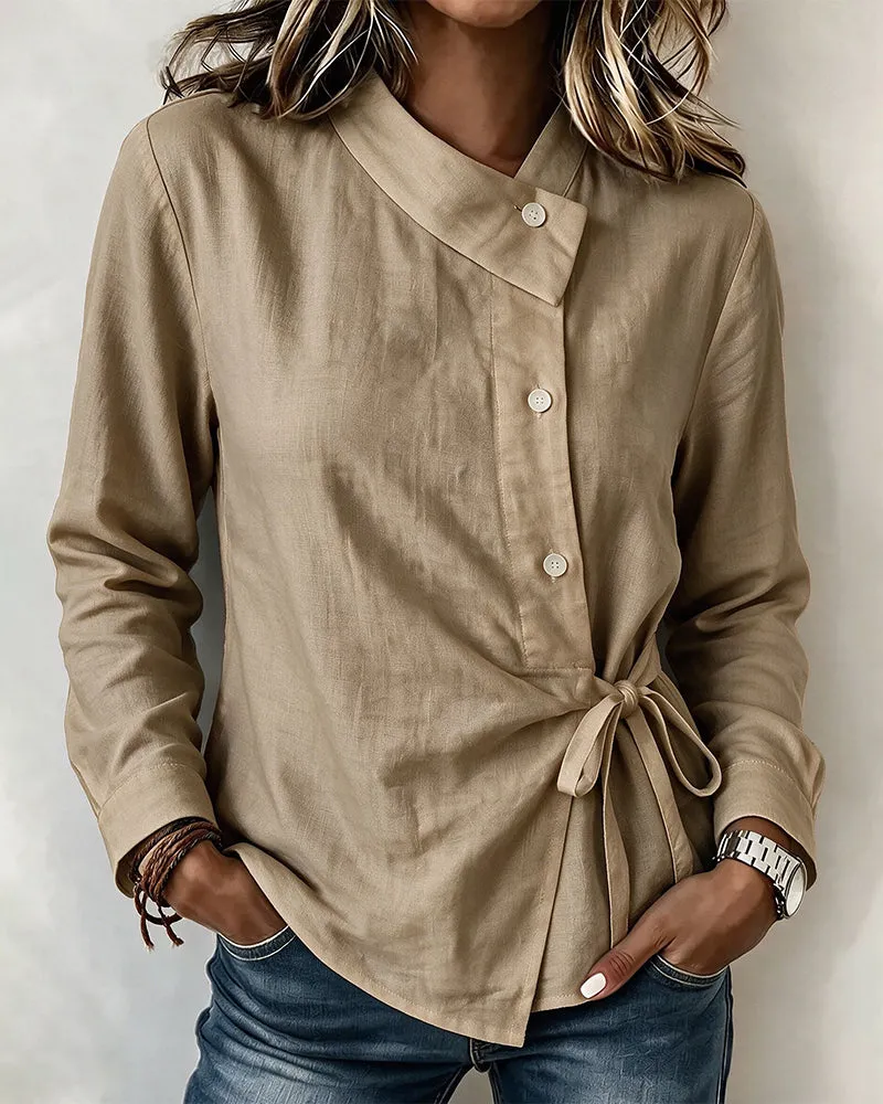 Asymmetric Collar Side Tie Wrap Blouse sold by zeagoo product image thumbnail 3