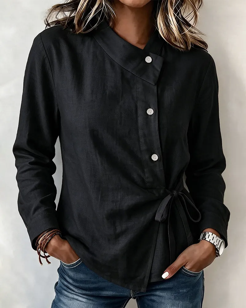Asymmetric Collar Side Tie Wrap Blouse sold by zeagoo product image thumbnail 4