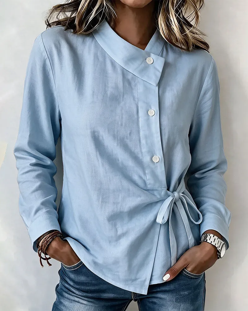 Asymmetric Collar Side Tie Wrap Blouse sold by zeagoo product image thumbnail 2