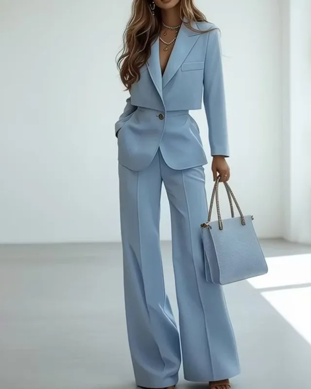 Fake Two Piece Layered Blazer And Wide Leg Pants Set made by zeagoo