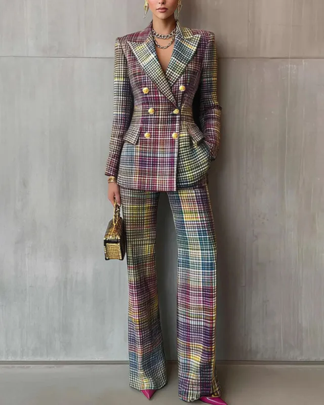 Smart Casual Checkered Two-Piece Suit Set made by zeagoo