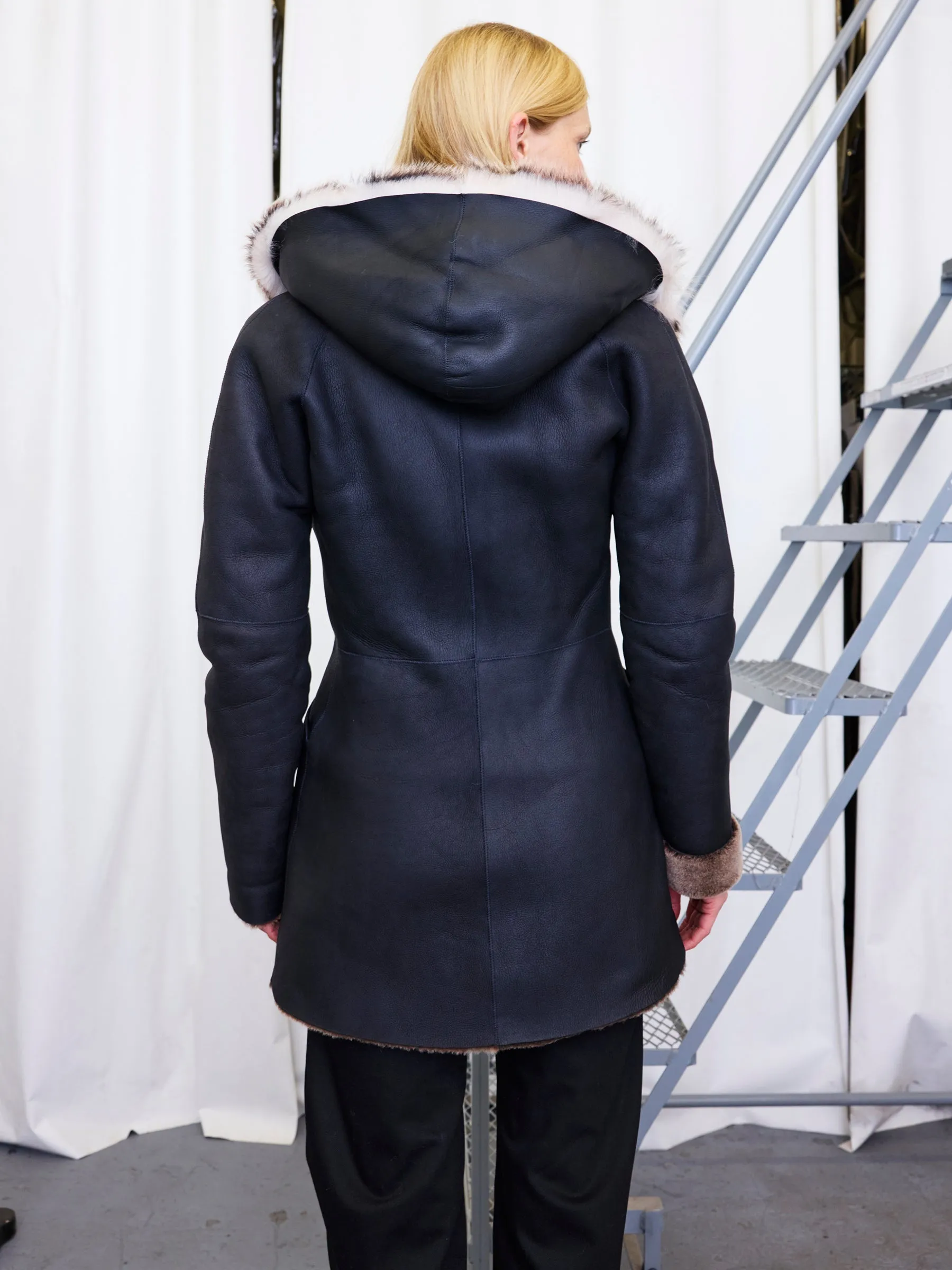 Shearling Hooded Dolman Coat Sample sold by Zero + Maria Cornejo product image thumbnail 4