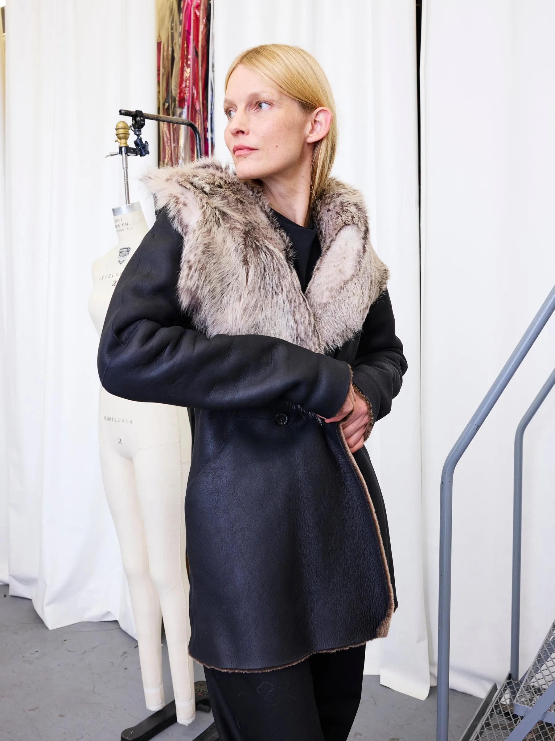 Shearling Hooded Dolman Coat Sample sold by Zero + Maria Cornejo product image thumbnail 3