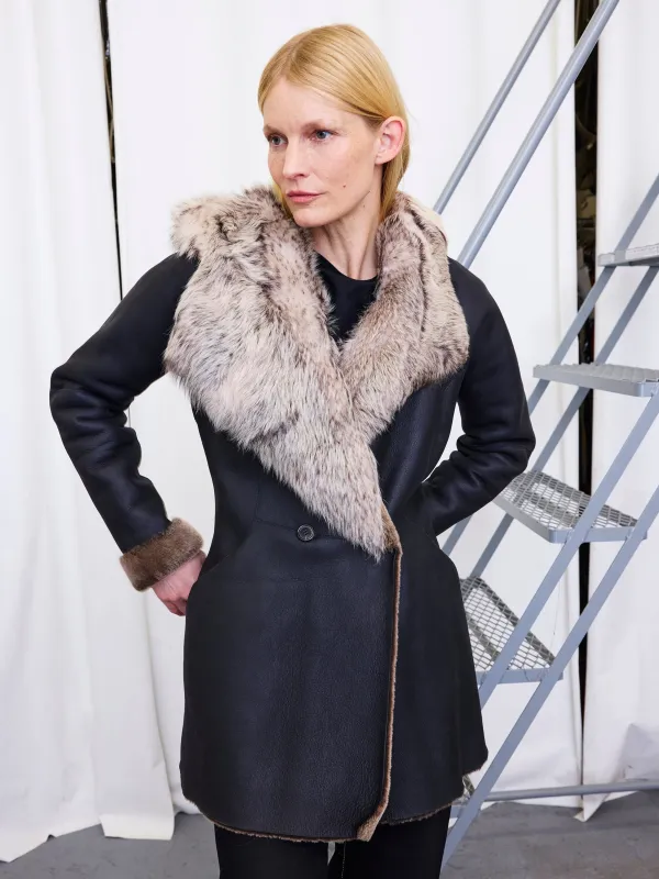 Shearling Hooded Dolman Coat Sample made by Zero + Maria Cornejo