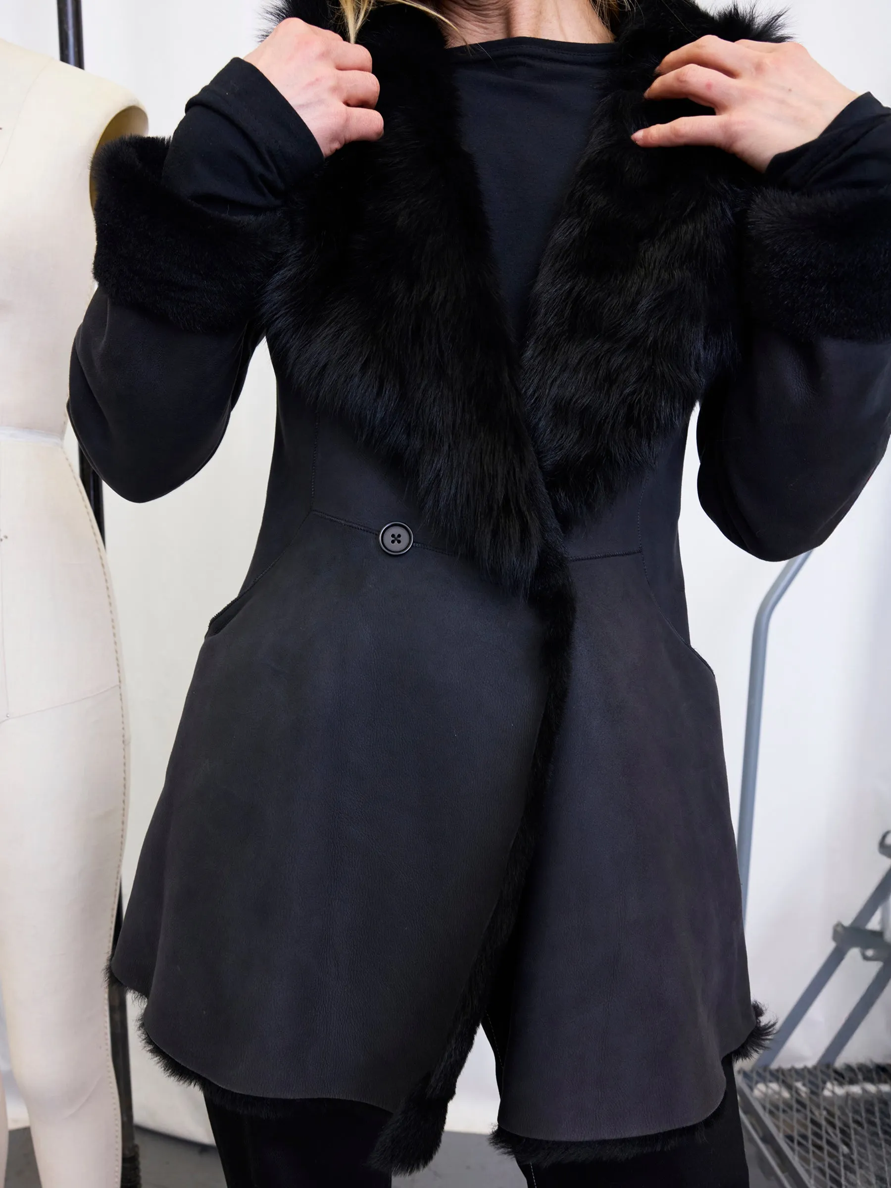 Shearling Hooded Dolman Coat Sample sold by Zero + Maria Cornejo product image thumbnail 4