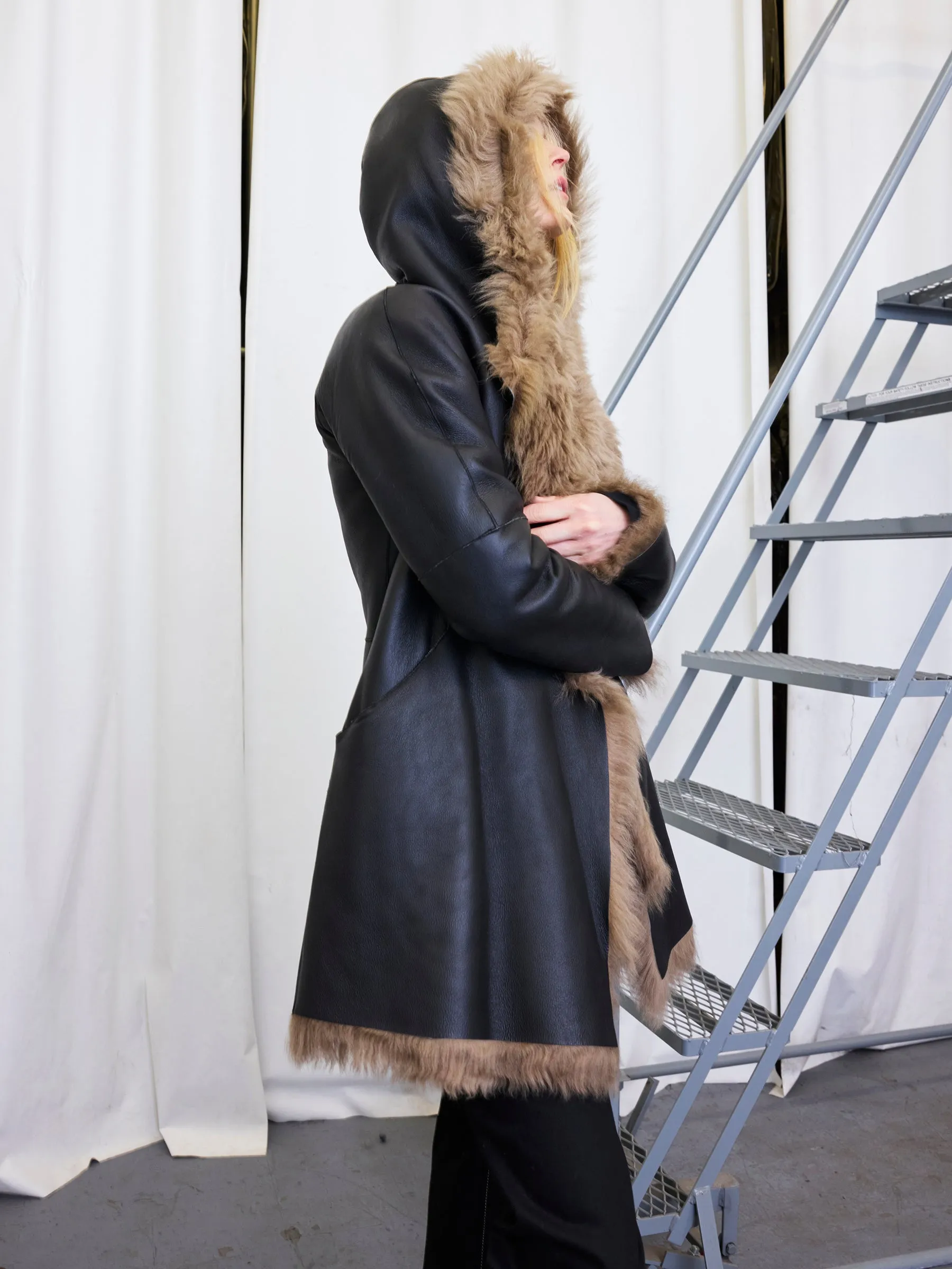 Shearling Hooded Dolman Coat Sample sold by Zero + Maria Cornejo product image thumbnail 5