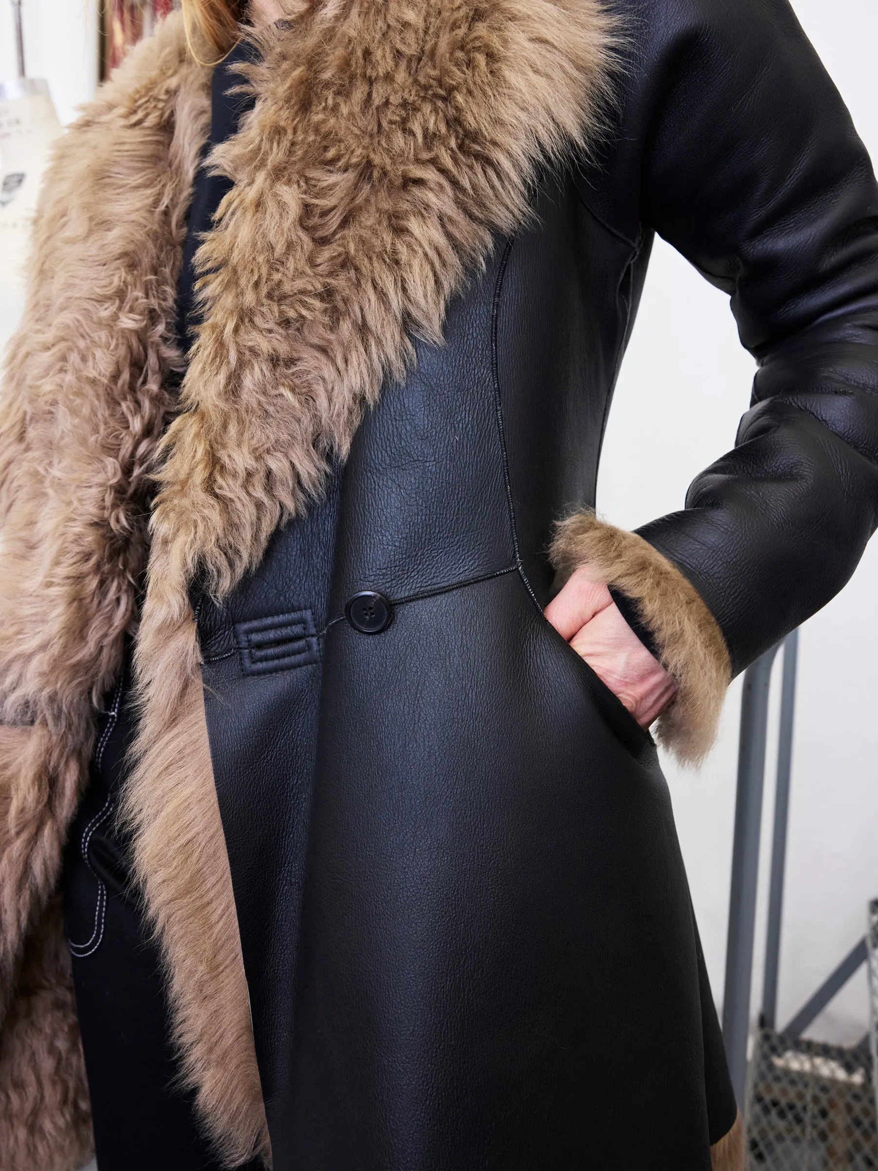 Shearling Hooded Dolman Coat Sample sold by Zero + Maria Cornejo product image thumbnail 3