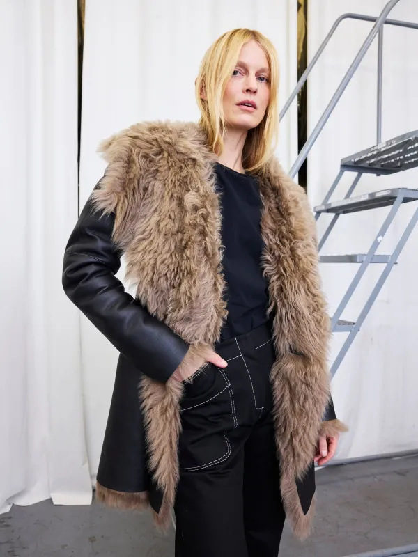 Shearling Hooded Dolman Coat Sample made by Zero + Maria Cornejo