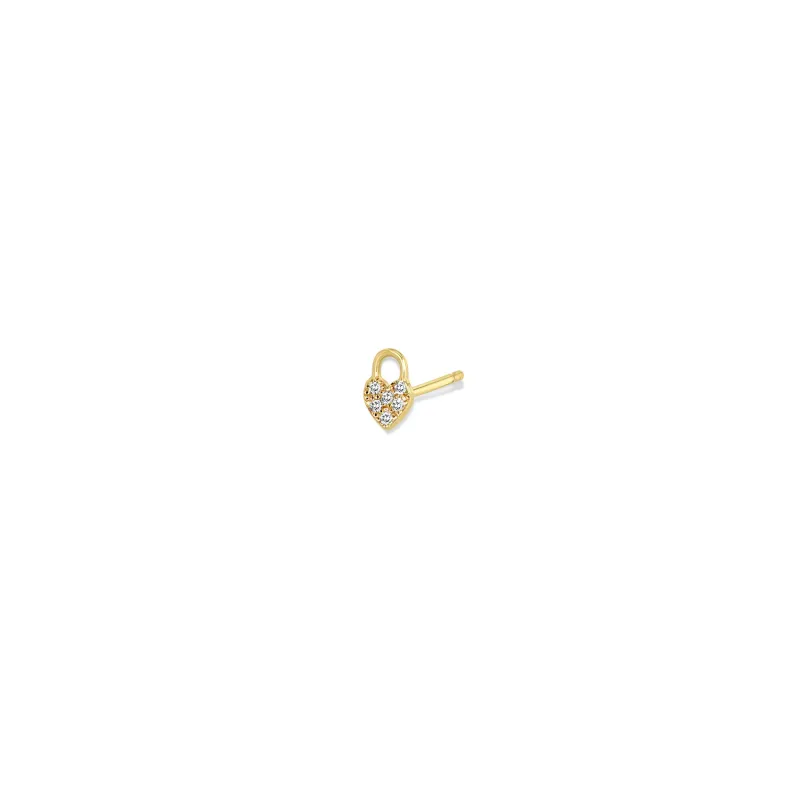 14k Itty Bitty Pavé Diamond Heart Padlock Stud - SALE sold by Zoe Chicco