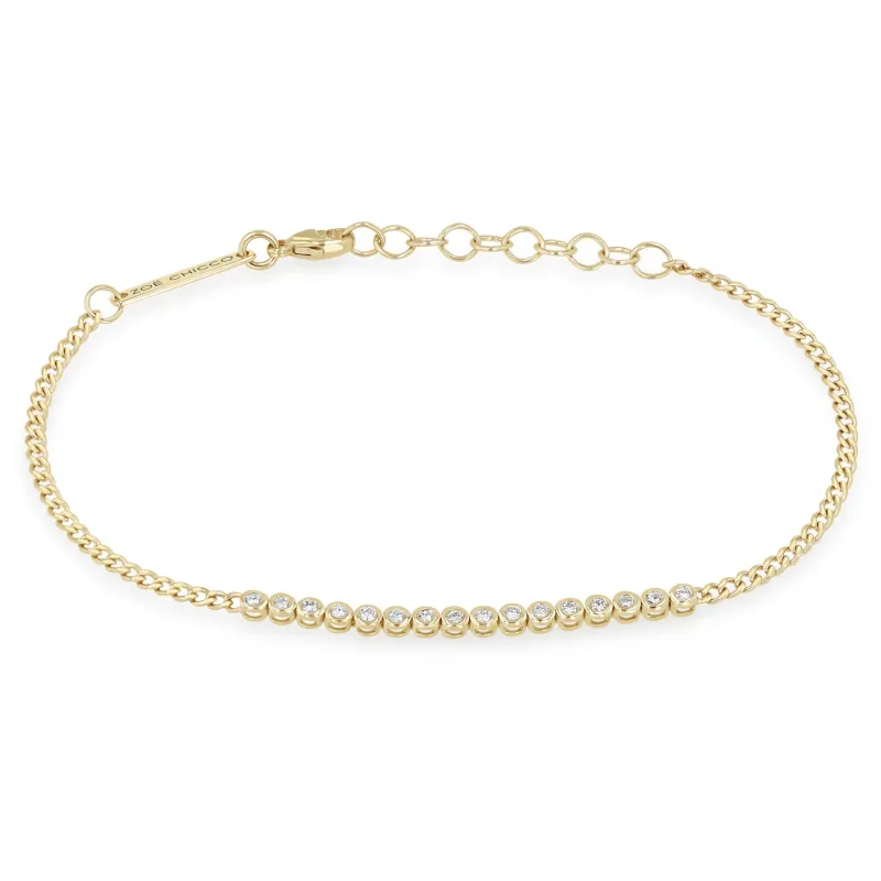 14k Diamond Bezel Tennis Segment XS Curb Chain Bracelet sold by Zoe Chicco