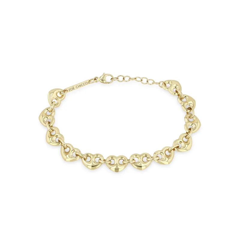 14k Gold Medium Puffed Heart Mariner Chain Bracelet - SALE sold by Zoe Chicco