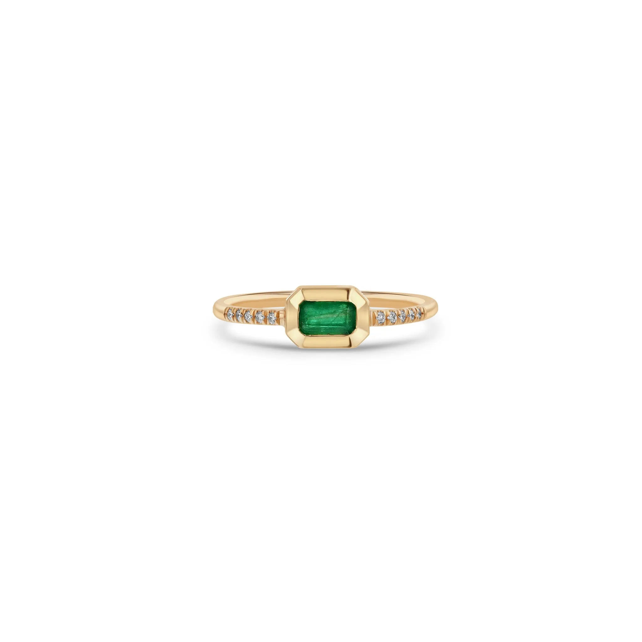 14k Emerald Cut Emerald Bezel Pavé Diamond Band Ring - SALE sold by Zoe Chicco