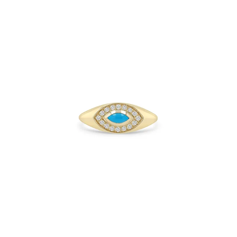 14k Marquise Turquoise & Diamond Halo Signet Ring sold by Zoe Chicco
