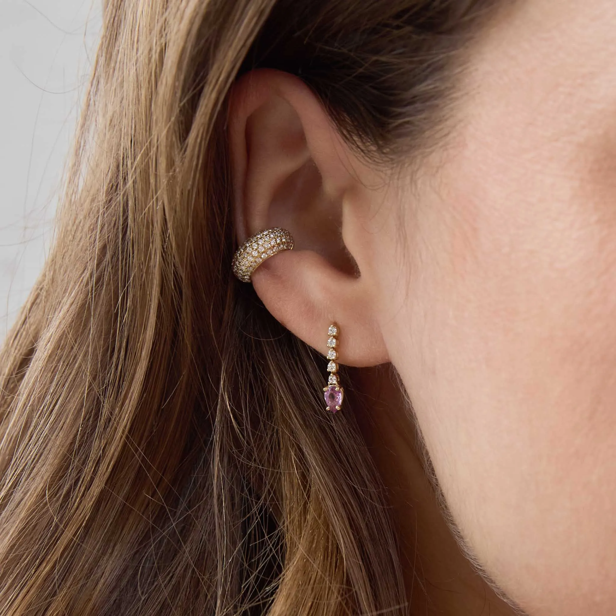14k Diamond Tennis with Pear Pink Sapphire Short Drop Earrings sold by Zoe Chicco product image thumbnail 2
