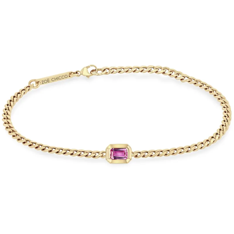 14k Emerald Cut Pink Saphhire Small Curb Chain Bracelet sold by Zoe Chicco