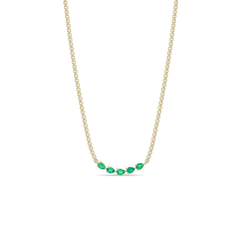 14k 5 Pear Emerald Small Box Chain Necklace sold by Zoe Chicco