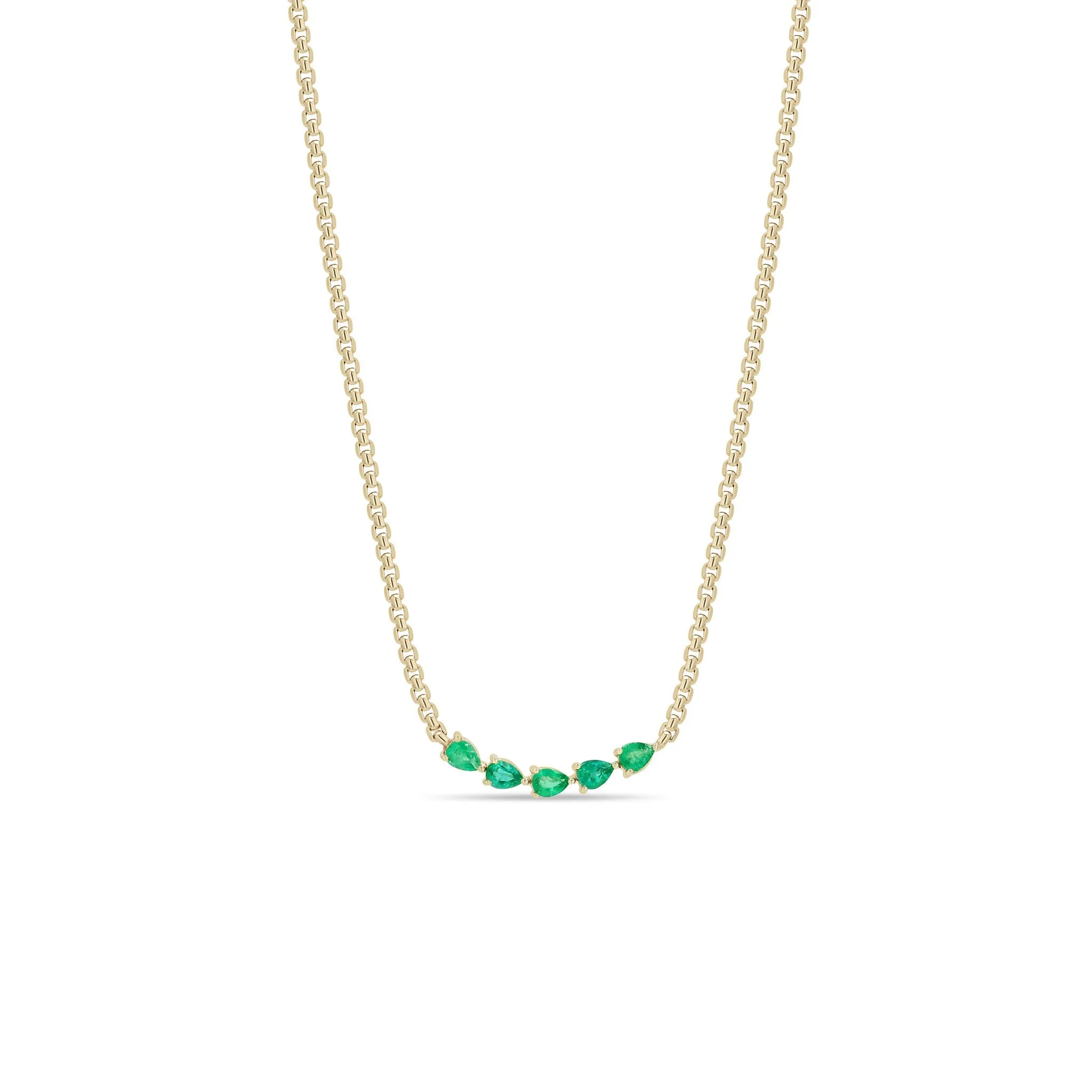 14k 5 Pear Emerald Small Box Chain Necklace sold by Zoe Chicco
