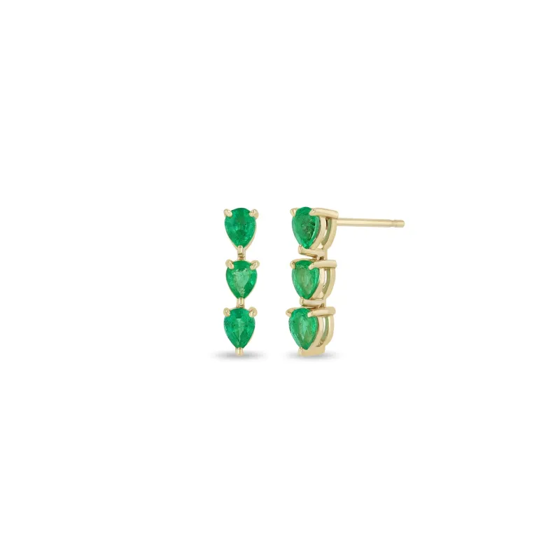 14k 3 Linked Pear Emerald Drop Earrings sold by Zoe Chicco