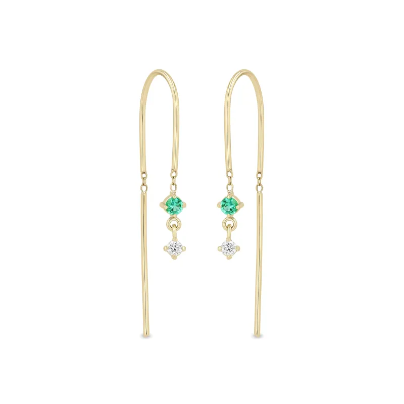 14k Prong Emerald & Diamond Wire Earrings sold by Zoe Chicco