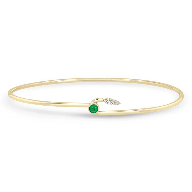 14k Emerald Bezel with Graduated Diamond Hook Cuff Bangle sold by Zoe Chicco